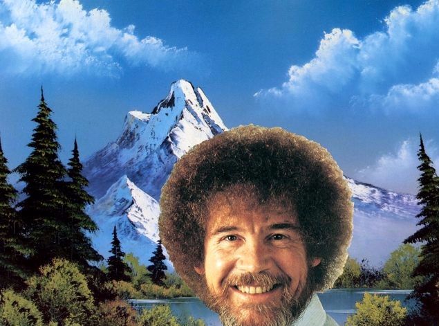 The late and enormously gifted artist Bob Ross (photo), whose fascinating show The Joy of Painting on public television demonstrates step by step, in little bits at a time, how to construct an original oil painting of a wonderful, imaginary landscape.
His landscapes (photo) were all oil on canvas but uncanny in their realism, suggestive more of outdoor photographs than something hand painted.
In a similar way, this web site demonstrates, step by step and in little bits at a time, how one can construct an original organ composition, how to tapp into the source for where the ideas for these musical 